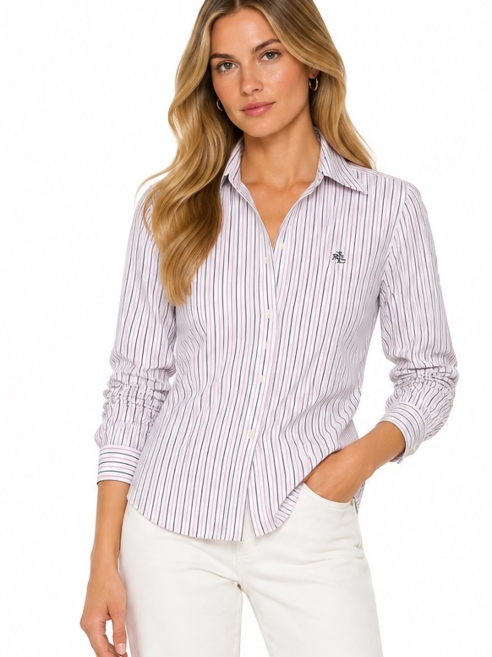 Lauren Ralph Lauren Men’s White & Navy Stripe Button-Down Shirt
